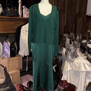 Crown & Ivy dark green satin Maxi Dress